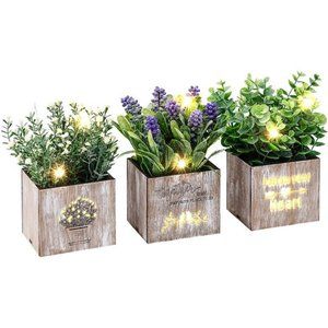 Artificial Plants & Flowers with Nightlight, Potted Fake Plants Home Decor Faux